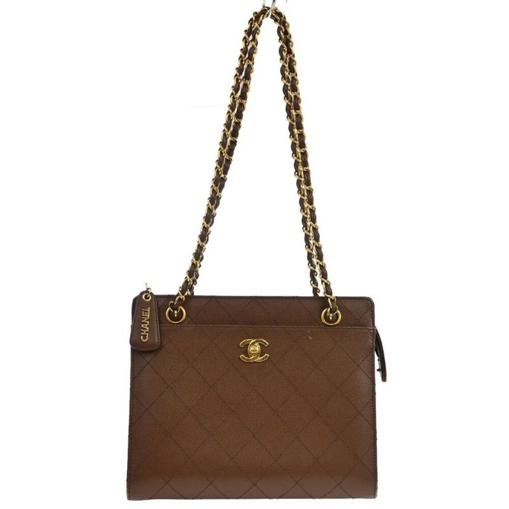 Chanel Vintage Front Pocket Quilted Lambskin Brown Leather Shoulder Bag Bag